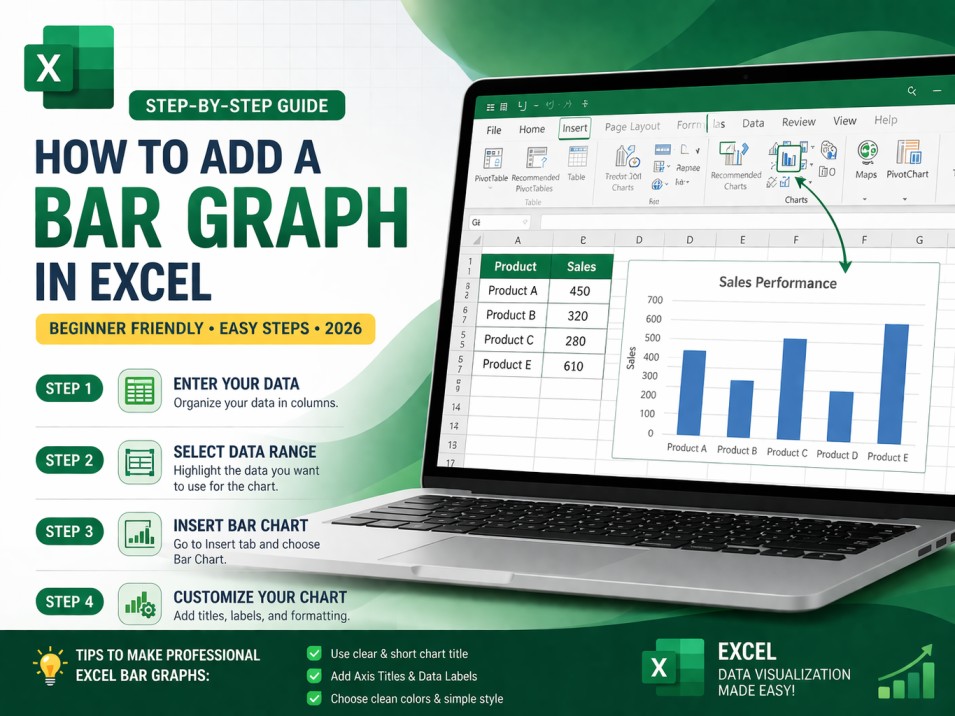 How to Add a Bar Graph in Excel (Step-by-Step Guide for Beginners 2026)